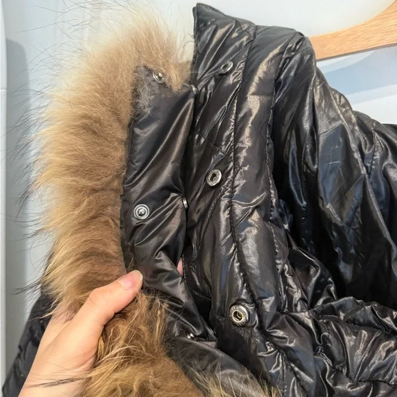 Moncler Black Puffer Coat with Fur Trim
